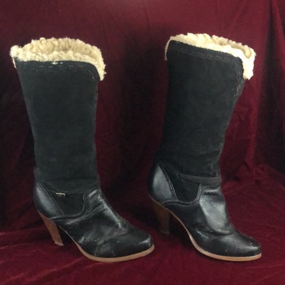 Imperial black suede leather boots lined with lambs wool 3” heel. Girls size 3.5 - Picture 2 of 5